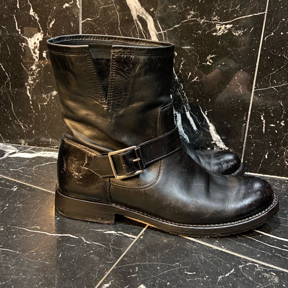 Frye Italian Leather Black Natalie Engineer Boot